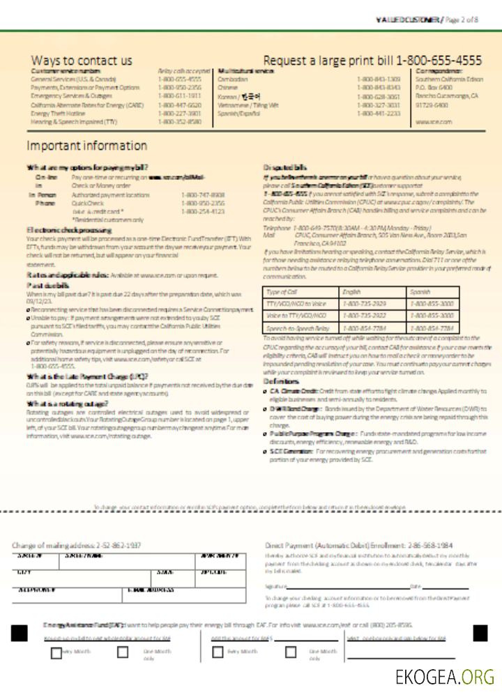 Facture commerciale de services publics EDISON de Californie du Sud, page 2, SCR